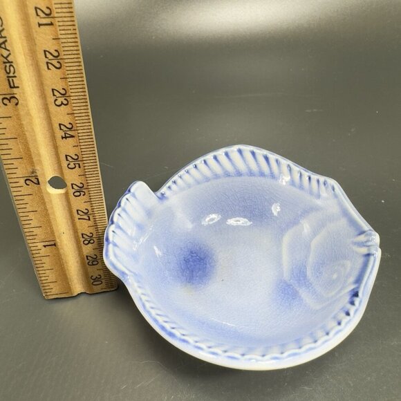 Blue Glazed Japanese Pottery Fish Dish Sushi Dip Plate Dish Bowl Small Stamped - Picture 2 of 13